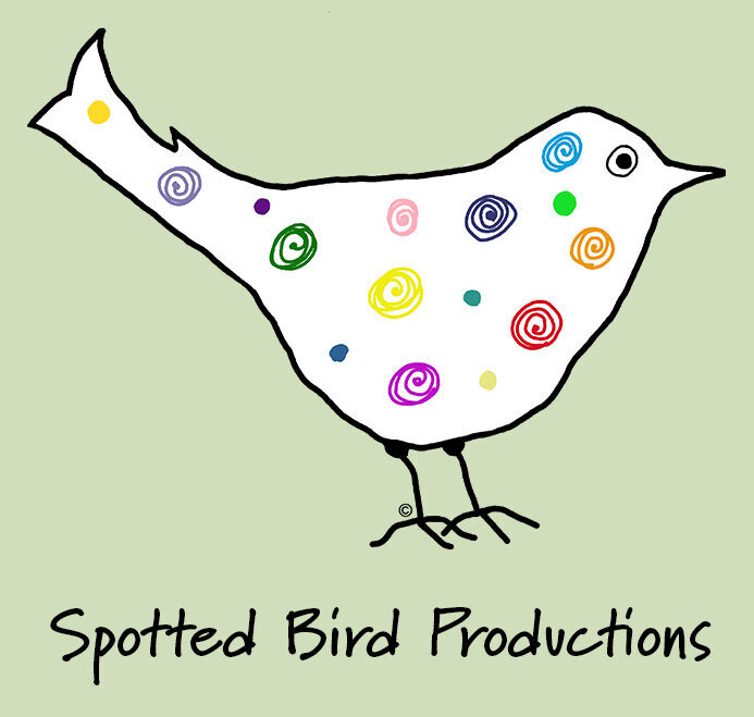 Company logo on green background of white bird in profile facing right with multicolored swirls and dots on its body.